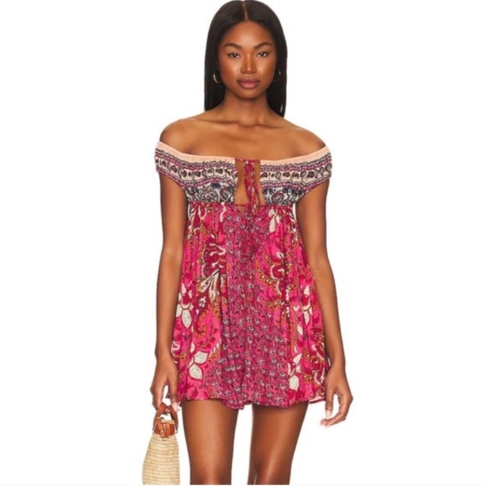 NWOT Free People Intimately Bali Mariposa Slip Dress in Strawberry Combo